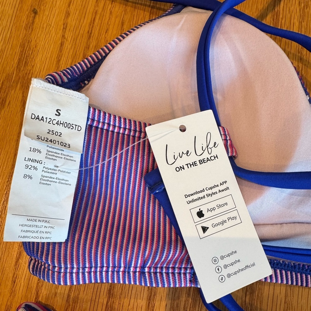Cupshe NWT Vibrant Striped Bikini Set in Blue and Pink - Picture 4 of 7